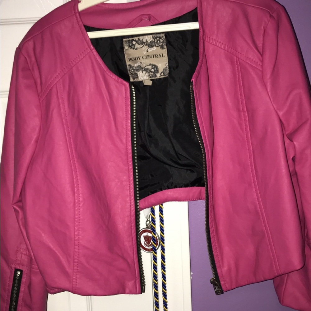 Pink leather crop jacket